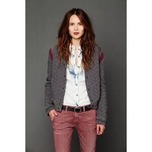 Free People New Romantics Quilted Baseball Jacket Floral Lining Sz Lg